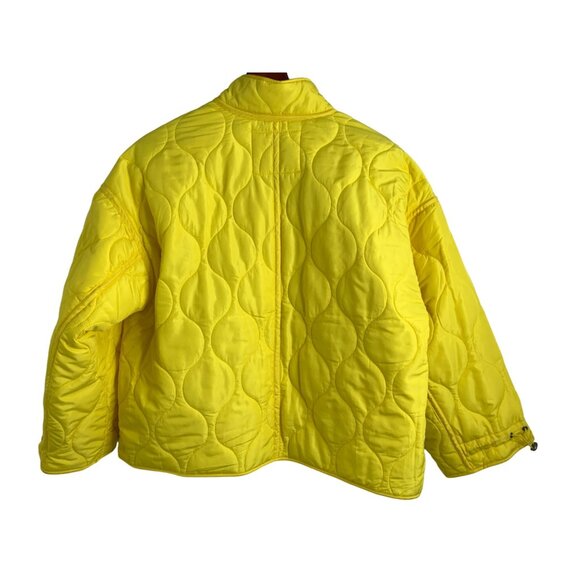 Womens Lucky Brand Neon Yellow Boxy Quilt Jacket Zip Size Large Pockets 6865 EUC